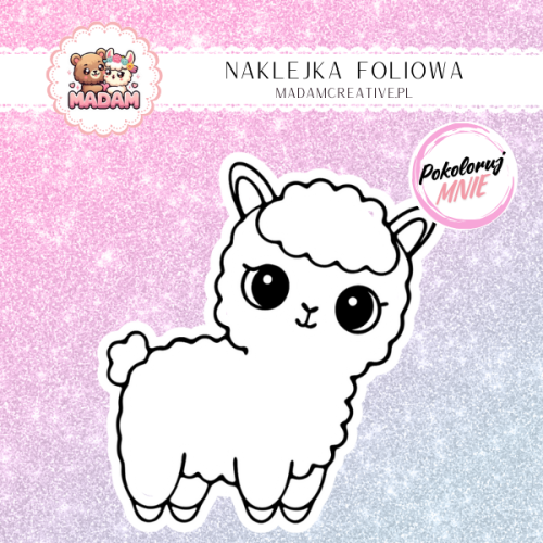 naklejka-do-kolorowania-dla-dzieci-lama-krolowa-madam-creative.