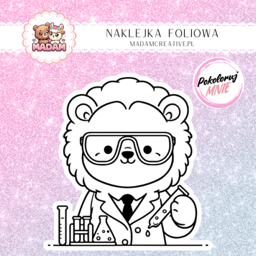 naklejka-do-kolorowania-dla-dzieci-lew-naukowiec-madam-creative