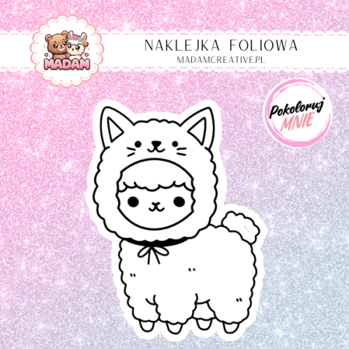 naklejka-do-kolorowania-dla-dzieci-lama-przebranie-kot-madam-creative