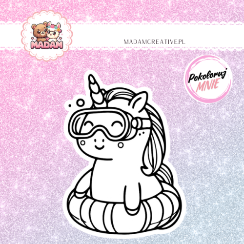 naklejka-do-kolorowania-dla-dzieci-jednorozec -nurek-madam-creative