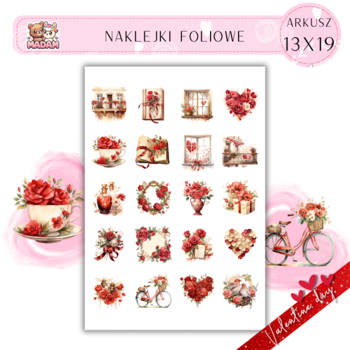 Naklejki Foliowe 13x19 Czerwone Walentynkowe Kwiaty – Miłość rozkwita w odcieniach pasji! Madam