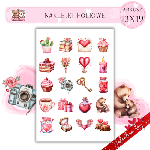 Naklejki Foliowe 13x19 Akwarelowe Walentynki Miłość i Serca MaDam Creative