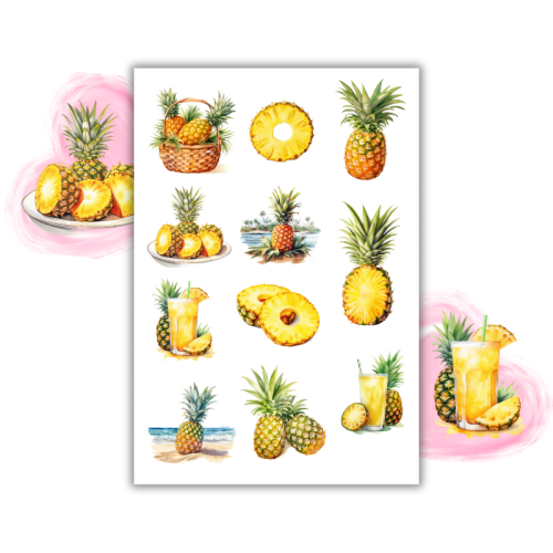 Naklejki Foliowe 13x19 Owoce Ananasy Tropikalna impreza Lato MaDam Creative