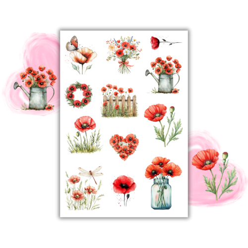 Naklejki Foliowe 13x19 Kwiaty Maku – Czerwony akcent natury z nutą nostalgii! Madam 2