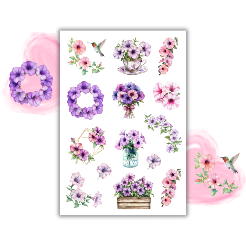 Naklejki Foliowe 13x19 Kwiaty Petunii – Letni balkon zamknięty w ilustracjach! Madam