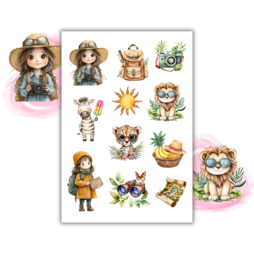 Naklejki Foliowe 13x19 Letnie Safari – Zwierzęta, słońce i dżungla na papierze! Madam