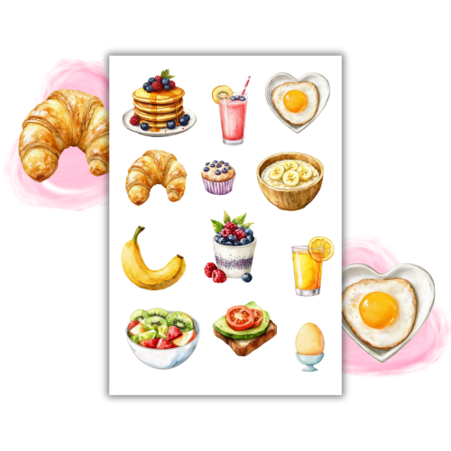Naklejki Foliowe 13x19 Akwarelowe Śniadanie Kawa i tosty Fit MaDam Creative