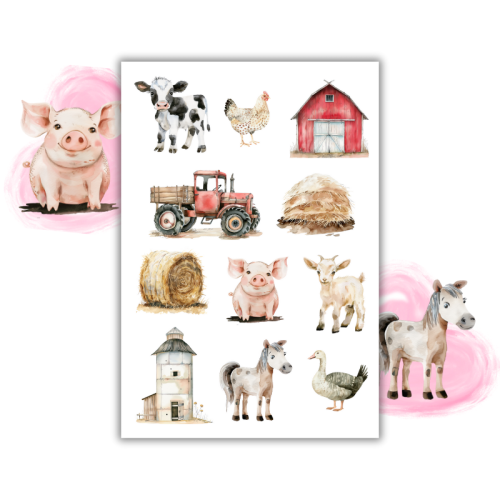 Naklejki Foliowe 13x19 Wiejskie zwierzęta Kury i świnie MaDam Creative