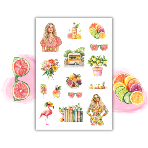 Naklejki Foliowe 13x19 Letni Vibe Kolorowe owoce, słońce i energia wakacji.MaDam Creative