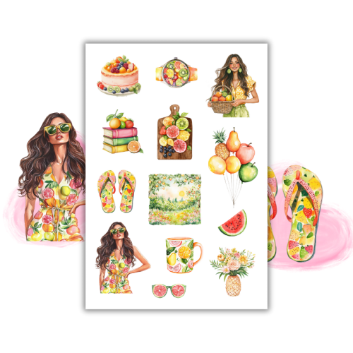 Naklejki Foliowe 13x19 Letni Vibe Kolorowe owoce, słońce i energia wakacji.2 MaDam Creative