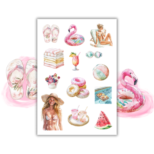 Naklejki Foliowe 13x19 Letnie Party przy Basenie – Flamingi, lody i wakacyjny vibe MaDam Creative