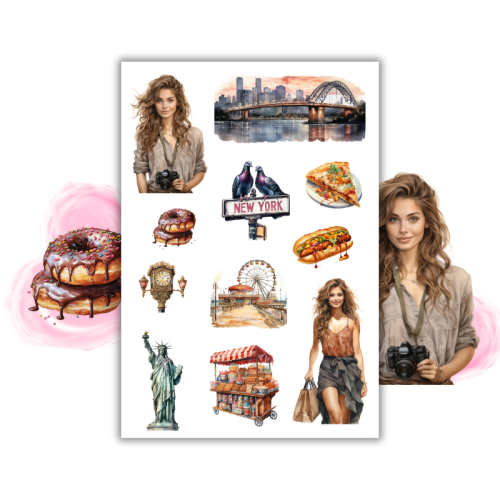 Naklejki Foliowe 13x19 Akwarelowa Podróż po Nowym Jorku Madam Creative