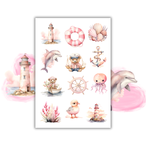 Naklejki Foliowe 13x19 Koralowa Przygoda w Akwareli – Muszle, rafy i podwodna magia MaDam Creative