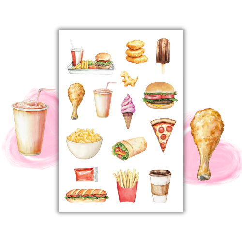 Naklejki Foliowe 13x19 Fast Food – Burgery, frytki i kolorowy głód MaDam Creative