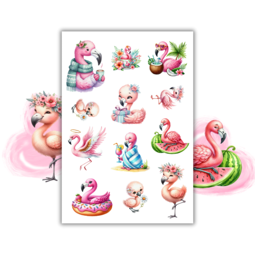 Naklejki Foliowe 13x19 Flaming w Akwareli – Tropikalny luz i różowa elegancja MaDam Creative