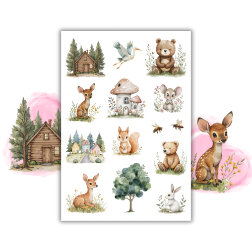 Naklejki Foliowe 13x19 Leśna Polanka – Zwierzątka, chatka i urok natury MaDam Creative
