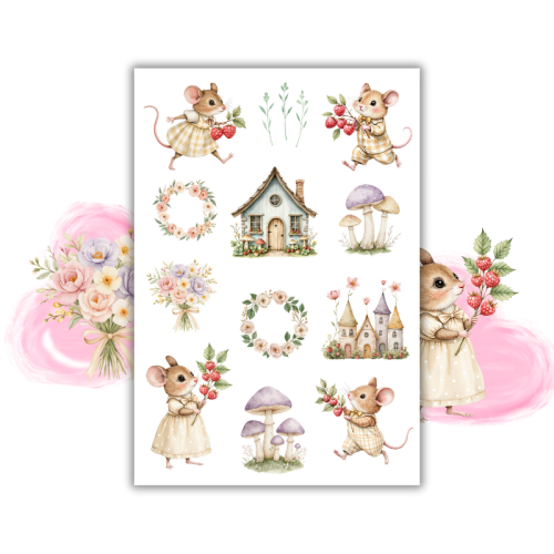 Naklejki Foliowe 13x19 Myszki z Bajki – Chatki, kwiatki i pastelowy świat MaDam Creative