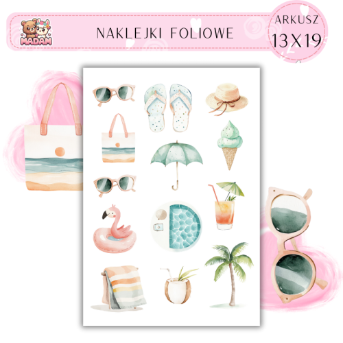 Naklejki Foliowe 13x19 Plażowe Lato w Akwareli MaDam Creative