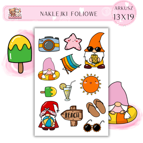 Naklejki Foliowe 13x19 Letnie Gnomy MaDam Creative
