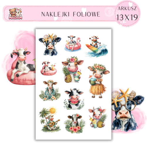 Naklejki Foliowe 13x19 Plażowa Krowa MaDam Creative