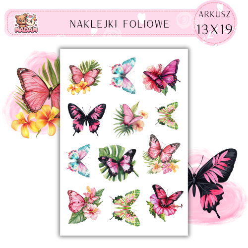Naklejki Foliowe 13x19 Tropikalny Motyl Lata MaDam Creative
