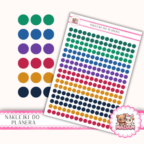 Naklejki planerowe Etykiety Kółka 6 mm MIX Jewel Studio 13×18 – eleganckie klejnotowe kropki Bullet Journal MaDam Creative