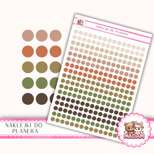 Naklejki planerowe Etykiety Kółka 6 mm MIX Earth & Clay 13×18 – boho ziemiste kropki do planera Bullet Journal MaDam Creative