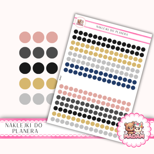 Naklejki planerowe Etykiety Kółka 6 mm MIX Nowy Rok 13×18 – złoto-srebrne eleganckie kropki do planera Bullet Journal MaDam Creative