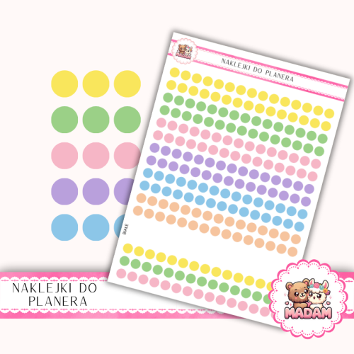 Naklejki planerowe Etykiety Kółka 6 mm MIX Wielkanoc 13×18 – pastelowe wielkanocne kropki do planera Bullet Journal MaDam Creative