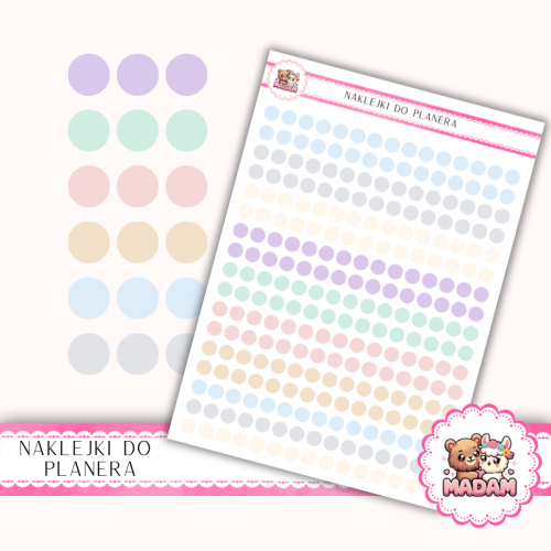 Naklejki planerowe Etykiety Kółka 6 mm MIX Winter Calm 13×18 – zimowe kropki do planera i bullet journal MaDam Creative