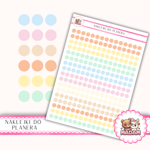 Naklejki planerowe Etykiety Kółka 6 mm MIX Summer Breeze 13×18 – letnie pastelowe kropki do planera Bullet Journal MaDam Creative