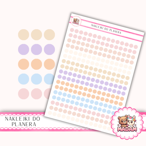 Naklejki planerowe Etykiety Kółka 6 mm MIX Blush Wedding 13×18 – do planera, bullet journal, scrapbookingu MaDam Creative