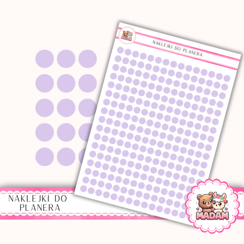 Naklejki planerowe Etykiety Kółka 6 mm Lawenda Pastelowa 13×18 – do planera, bullet journal, scrapbookingu MaDam Creative