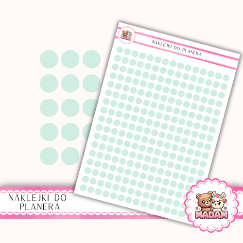 Naklejki planerowe Etykiety Kółka 6 mm Mięta Szałwiowa 13×18 – do planera, bullet journal, scrapbookingu MaDam Creative