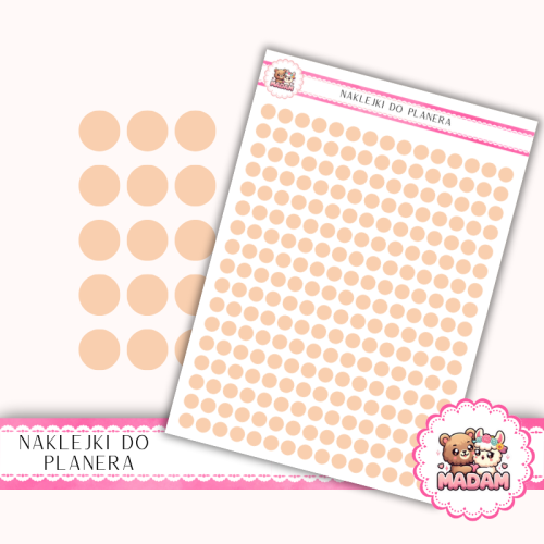 Naklejki planerowe Etykiety Kółka 6 mm Brzoskwinia Kremowa 13×18 – do planera, bullet journal, scrapbookingu MaDam Creative