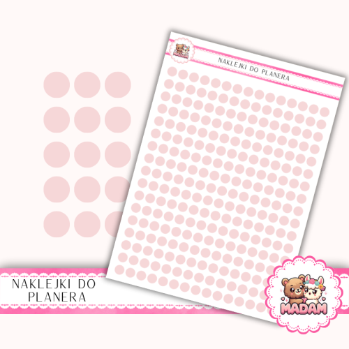 Naklejki planerowe Etykiety Kółka 6 mm Róż Pastelowy 13×18 – do planera, bullet journal, scrapbookingu MaDam Creative