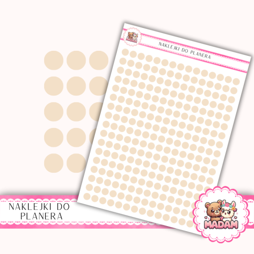 Naklejki planerowe Etykiety Kółka 6 mm Beż Szampański 13×18 – do planera, bullet journal, scrapbookingu MaDam Creative