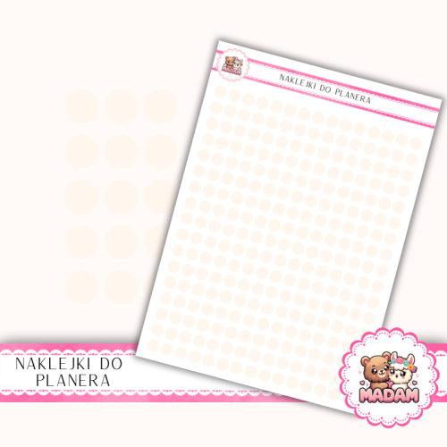 Naklejki planerowe Etykiety Kółka 6 mm Kremowy Ecru 13×18 – do planera, bullet journal, scrapbookingu MaDam Creative