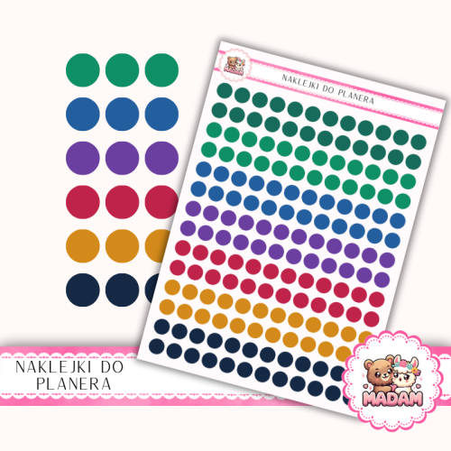 Naklejki planerowe Etykiety Kółka 8 mm MIX Jewel Studio 13×18 – eleganckie klejnotowe kropki do planera Bullet Journal MaDam Creative