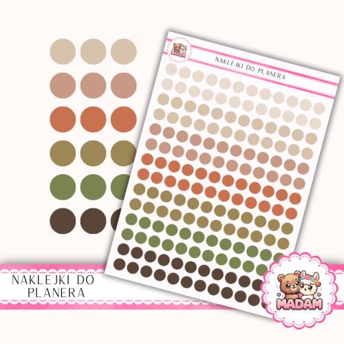 Naklejki planerowe Etykiety Kółka 8 mm MIX Earth & Clay 13×18 – boho ziemiste kropki do planera MaDam Creative
