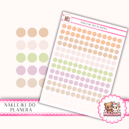 Naklejki planerowe Etykiety Kółka 8 mm MIX Autumn Cozy 13×18 – jesienne boho kropki do planera MaDam Creative