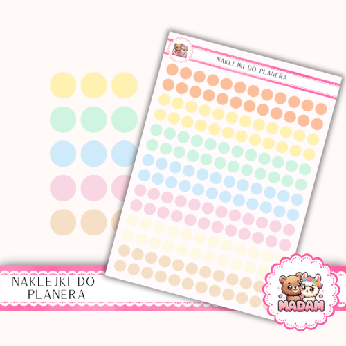 Naklejki planerowe Etykiety Kółka 8 mm MIX Summer Breeze 13×18 – letnie pastelowe kropki do planera Bullet Journal MaDam Creative