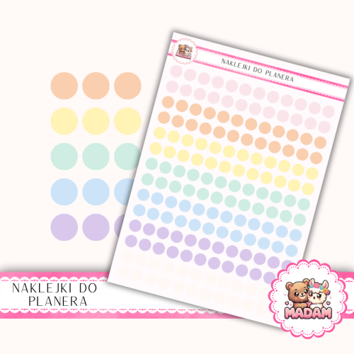 Naklejki planerowe Etykiety Kółka 8 mm MIX Spring Harmony 13×18 – wiosenne kropki do planera MaDam Creative