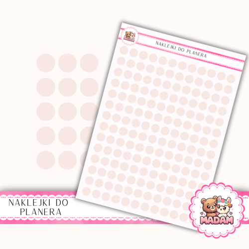 Naklejki planerowe Etykiety Kółka 8 mm Róż Pastelowy 13×18 – do planera, bullet journal, scrapbookingu MaDam Creative