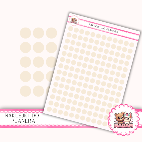 Naklejki planerowe Etykiety Kółka 8 mm Beż Szampański 13×18 – do planera, bullet journal, scrapbookingu MaDam Creative