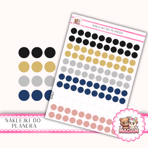 Naklejki planerowe Etykiety Kółka 10 mm MIX Nowy Rok 13×18 – złoto-srebrne kropki eleganckie do planera Bullet Journal MaDam Creative