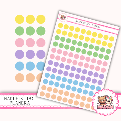 Naklejki planerowe Etykiety Kółka 10 mm MIX Wielkanoc 13×18 – pastelowe wielkanocne kropki do planera MaDam Creative