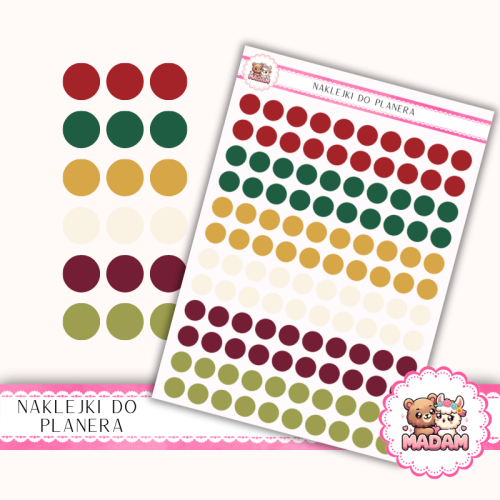 Naklejki planerowe Etykiety Kółka 10 mm MIX Boże Narodzenie 13×18 – świąteczne kropki zielono-czerwone MaDam Creative