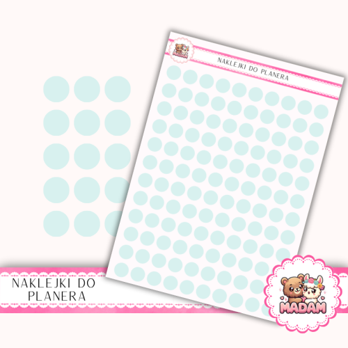 Naklejki planerowe Etykiety Kółka 10 mm Mięta Szałwiowa 13×18 – ozdobne kropki do planera, bullet journal, scrapbookingu MaDam Creative