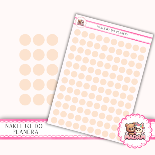 Naklejki planerowe Etykiety Kółka 10 mm Brzoskwinia Kremowa 13×18 – ozdobne kropki do planera, bullet journal, scrapbookingu MaDam Creative